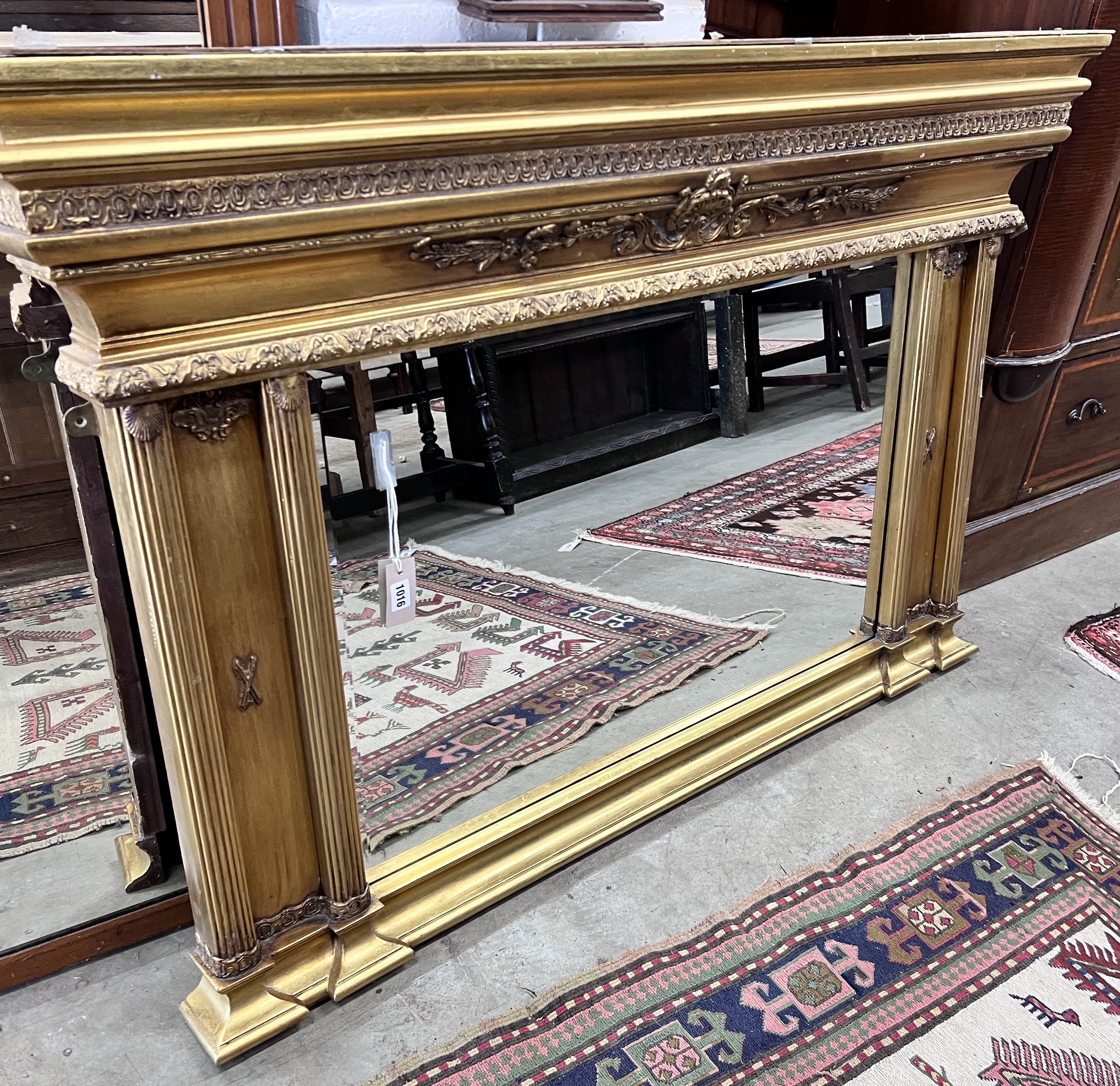 A Victorian style gilt frame overmantel mirror, width 137cm, height 92cm